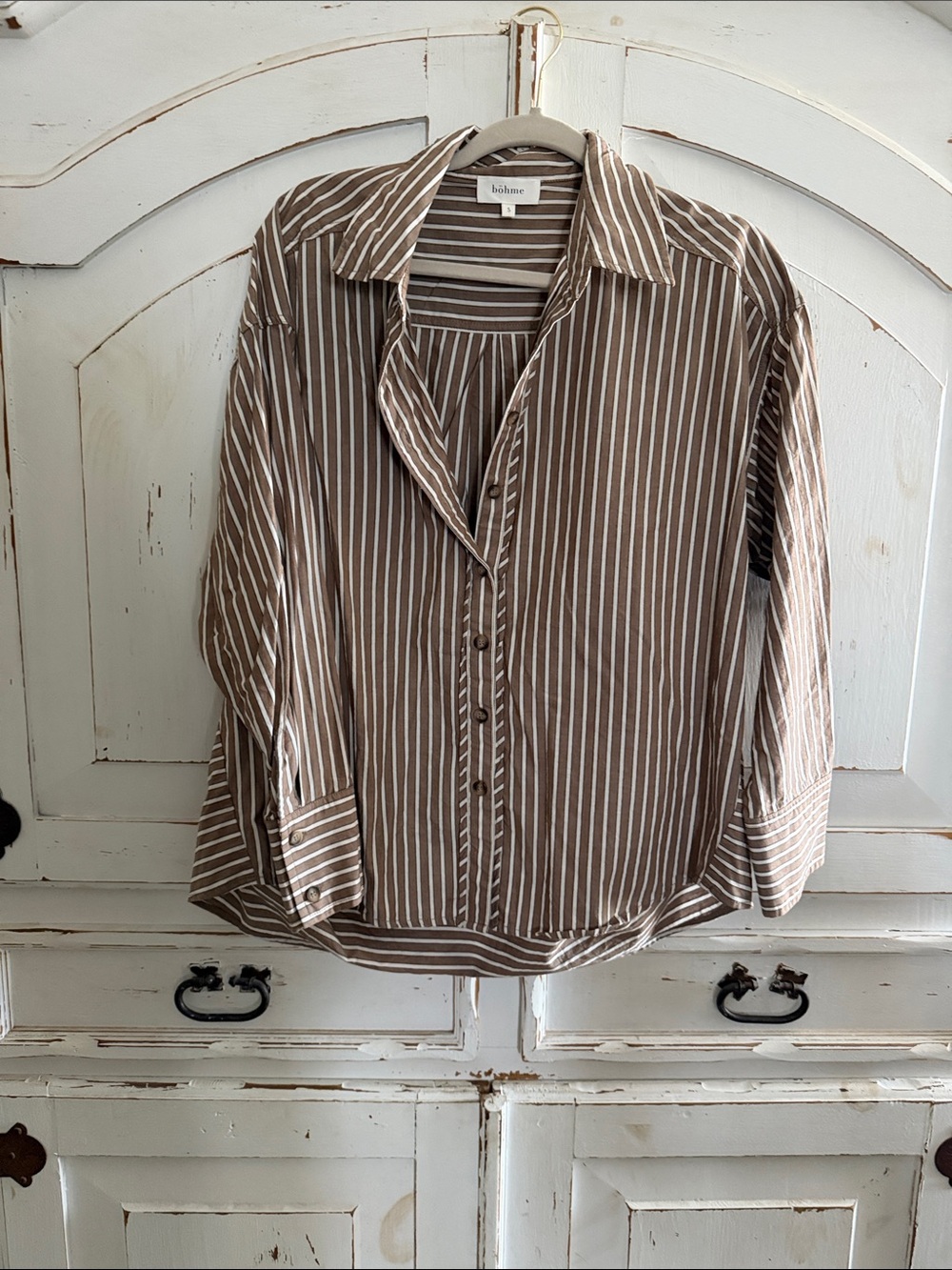 Brown & White Striped women’s Button-Up Shirt